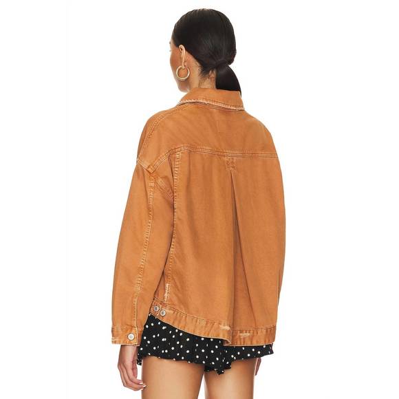 NEW FREE PEOPLE opal swing denim jacket in golden nugget - Picture 3 of 4